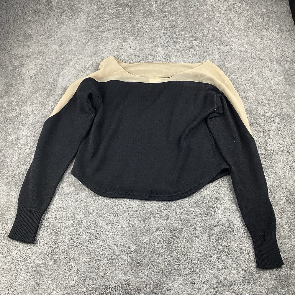 Yaya Nom De Plume Long Sleeve Top Womens XS Black‎ Beige